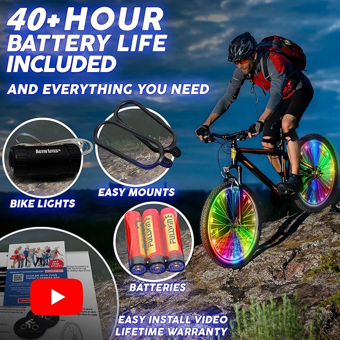 Activ Life LED Bike Wheel Lights with Batteries Included! Get 100% Brighter and Visible from All Angles for Ultimate Safety & Style (1 Tire Pack)