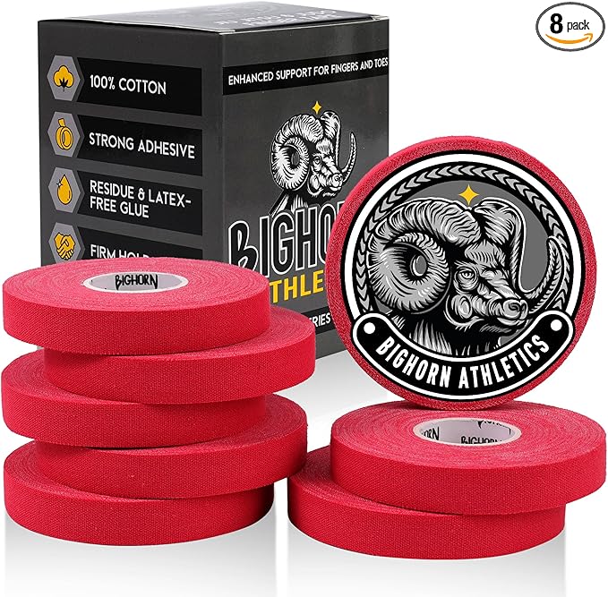 Bighorn Athletics Jiu Jitsu Finger Tape, Rock Climbing Tape | Multipurpose for Sports & Injuries: MMA, Volleyball, Football, Basketball, Tennis, Golf, Hands & Toes, 0.5-Inch x 45-feet, 8-Rolls, Red