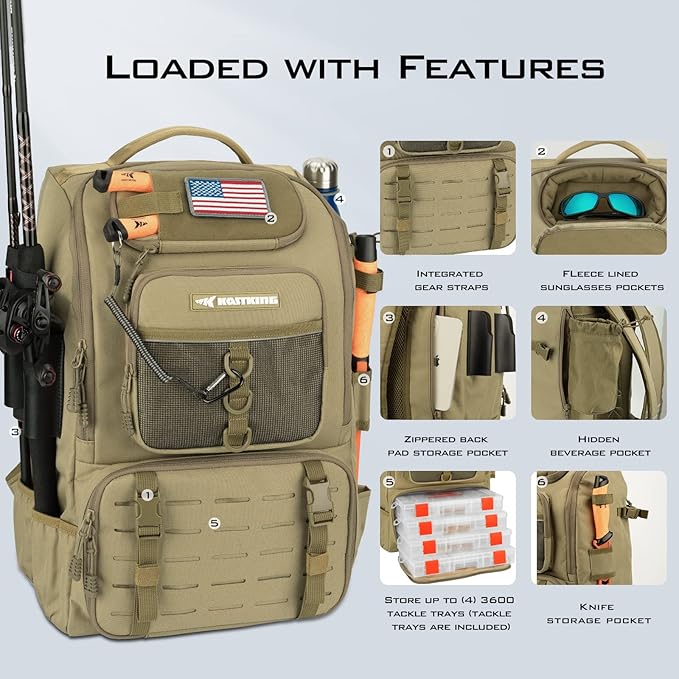 KastKing KarryAll Fishing Tackle Backpack with Rod Holder 4 Tackle Boxes,40/26L Tackle Bag Storage Fishing Gear and Equipment