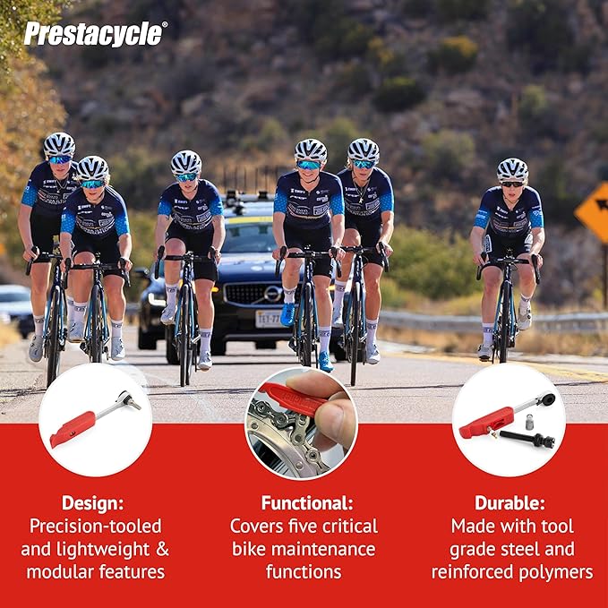 Prestacycle Prestaratchet GO 5-in-1 Bicycle Multi-Tool Kit – Ratcheting Wrench, Tire Lever, Chain Link Remover, Valve Core Tool – Ultra-Compact 25g Bike Repair Tool