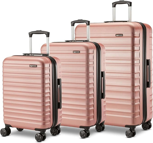 Amazon Basics 3点セット ハードシェル スーツケース (21インチ、26インチ、30インチ)、最大25%拡張可能、傷がつきにくい仕上げ、4つの多方向ホイール、ローズゴールド