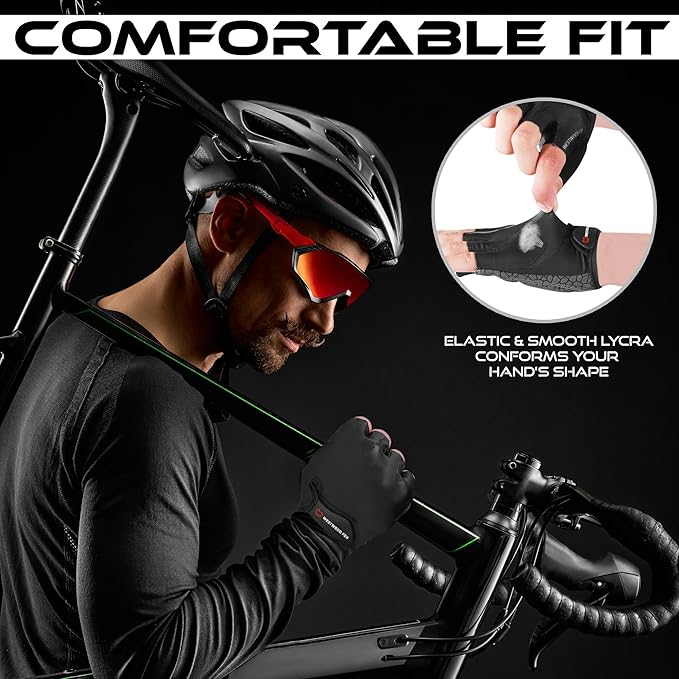 WESTWOOD FOX Cycling Gloves Half Finger Unisex Padded Grips Palm Bicycle Summer MTB Bike Gloves for Men Women Non-Slip Fingerless Short Mountain Bike Sports Hiking Climbing Gym