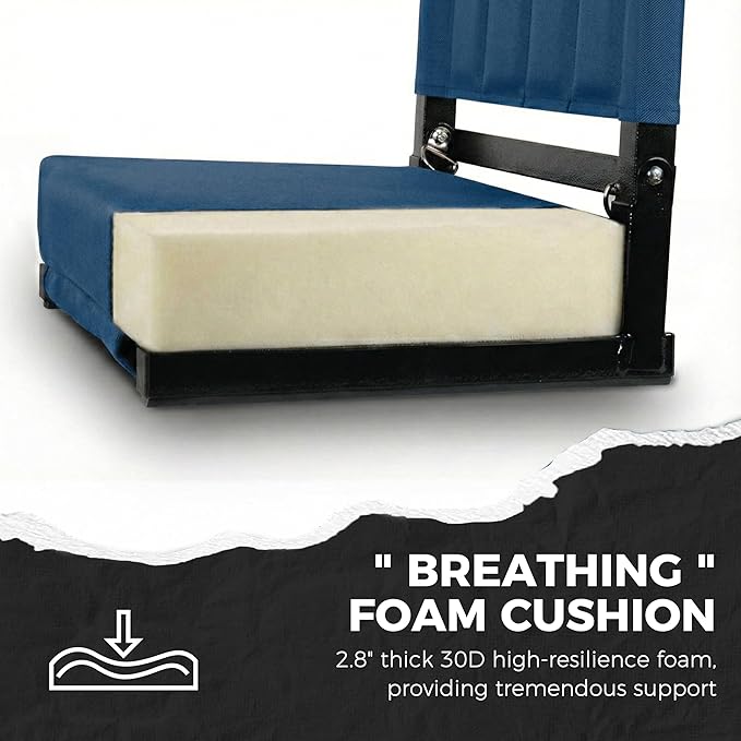SPORT BEATS Stadium Seats with Back Support Bleacher Chairs with Back and Cushion Thick Padded Bleacher Seats Includes Shoulder Strap Navy Blue 2pcs Standard