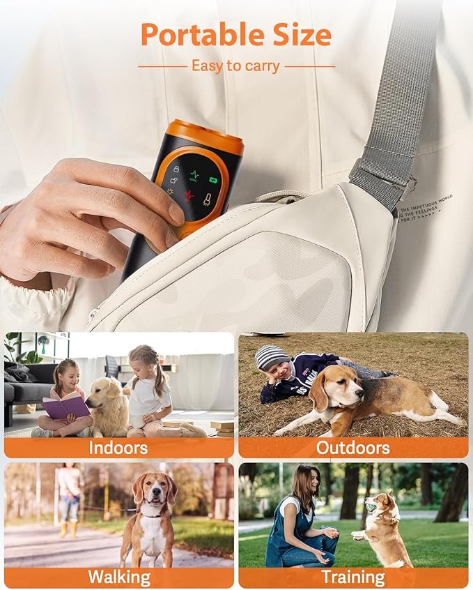 Anti Barking Device for Dogs, 3X Ultrasonic Dog Bark Deterrent Device with Training Modes Stop Neighbors Dog Barks, Portable Dog Training Tool with Flashlight Indoor Outdoor Use, Black and Orange