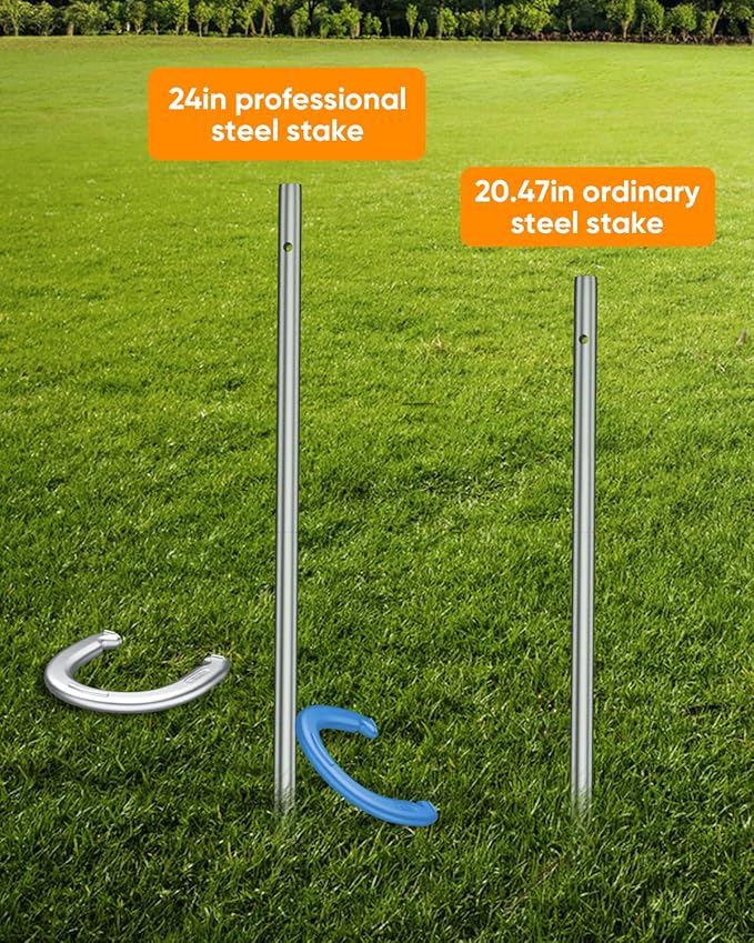 NQV Horseshoe Outdoor Game Set –Horse Shoe Game Kit,Sports Horseshoes Sets, Includes 4 Steel Horseshoes, 2 Metal Stakes & Carry Bag – Perfect for Lawn, Backyard, or Tailgating