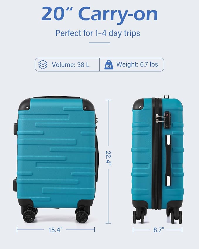 Coolife Hardside Carry-On Luggage with TSA Lock, Spinner Wheels, Telescopic Handle, Lightweight Suitcase (Red, S(20in_carry on))