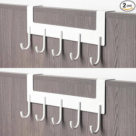Over The Door Coat Rack,Over The Door Towel Hanger Drying Rack,Heavy Duty Aluminum Over The Door Towel Rack Hooks for Hanging Coat, Bag, Robe - 5 Hooks White Color 2 Pack