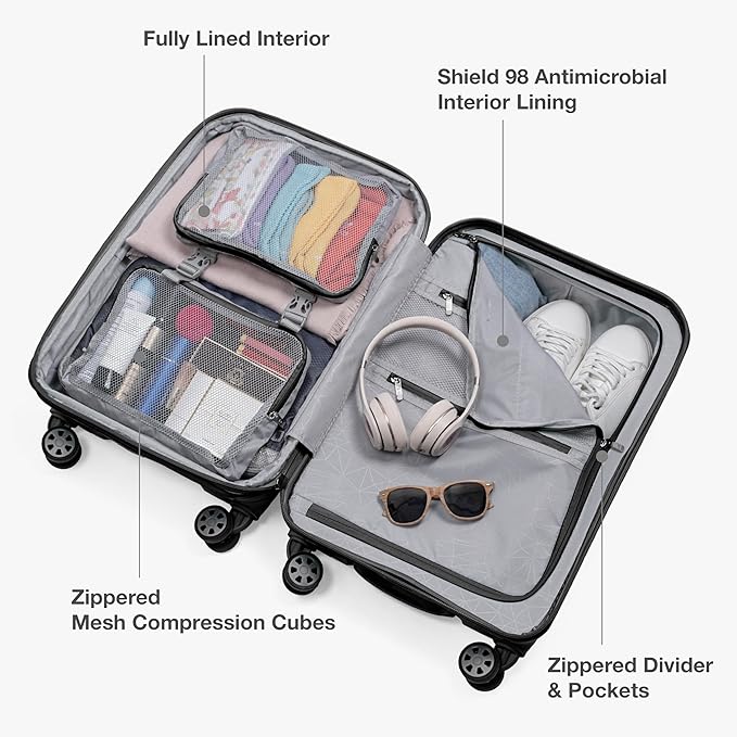 Traveler's Choice パゴサ ハードシェル 拡張可能荷物 スピナーホイール付き, ブラック, 22インチ機内持ち込み