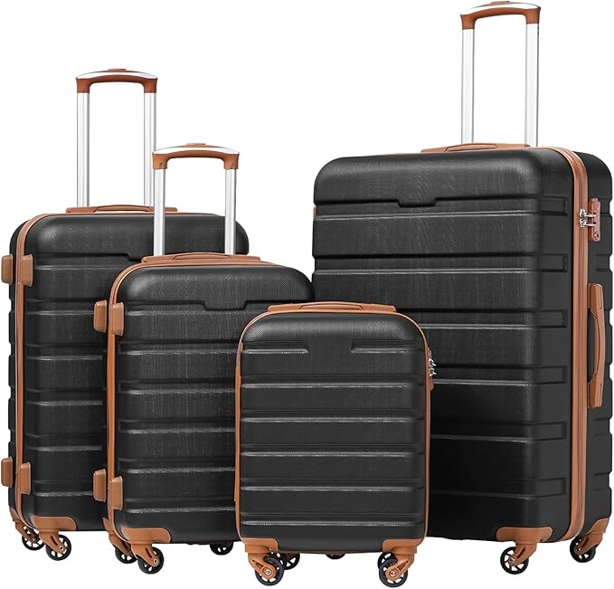 Coolife Luggage Suitcase Spinner Hardshell Lightweight TSA Lock (apricot black,16/20/24/28)
