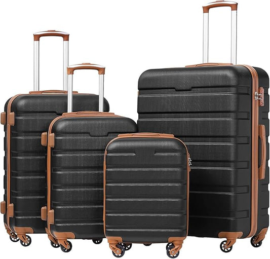 Coolife Luggage Suitcase Spinner Hardshell Lightweight TSA Lock (apricot black,16/20/24/28)