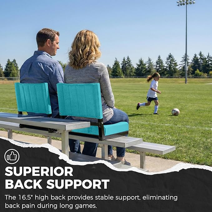 SPORT BEATS Stadium Seats with Back Support Bleacher Chairs with Back and Cushion Thick Padded Bleacher Seats Includes Shoulder Strap Cyan 1pc Standard