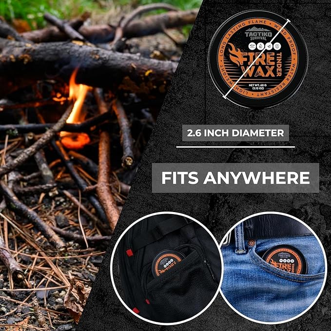 Tactiko Camping Fire Starter – Waterproof Survival Fire Starter for Wet Wood & Emergency Kits – 5 Minute Burn Time, 50 Uses, 60g – Lightweight Campfire Accessory for Hiking & Backpacking