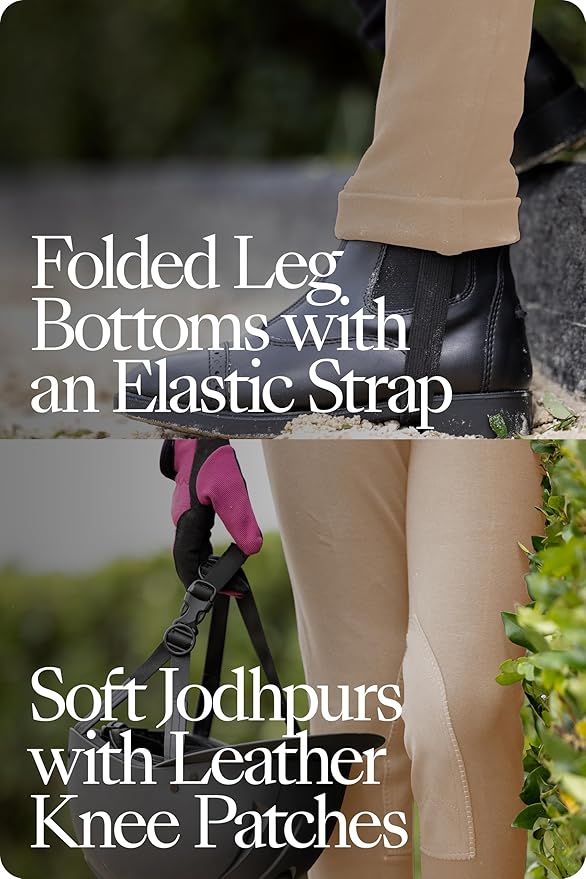 HORZE Nora Girls Riding Pants with Leather Knee Patch | Kids Equestrian Girls Jodhpurs Breeches | Size Chart in Images