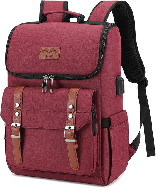 YALUNDISI Vintage Backpack Travel Laptop Backpack with usb Charging Port for Women & Men College Backpack Fits 15.6 Inch Laptop Red Brown