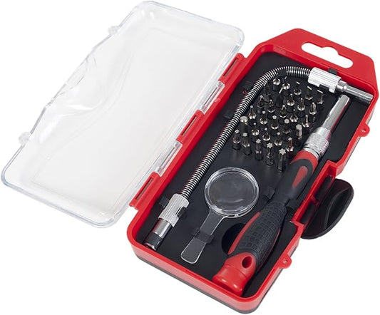 30-Piece Precision Screwdriver Set – Includes Removable Flexible Shaft, Magnifying Glass, 30 Bits, and Plastic Case – Home Tool Kit by Stalwart