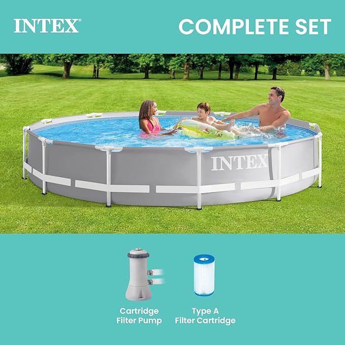 Intex 26711EH Prism Frame Premium Above Ground Swimming Pool Set: 12ft x 30in – Includes 530 GPH Cartridge Filter Pump – SuperTough Puncture Resistant – Rust Resistant – 1718 Gallon Capacity