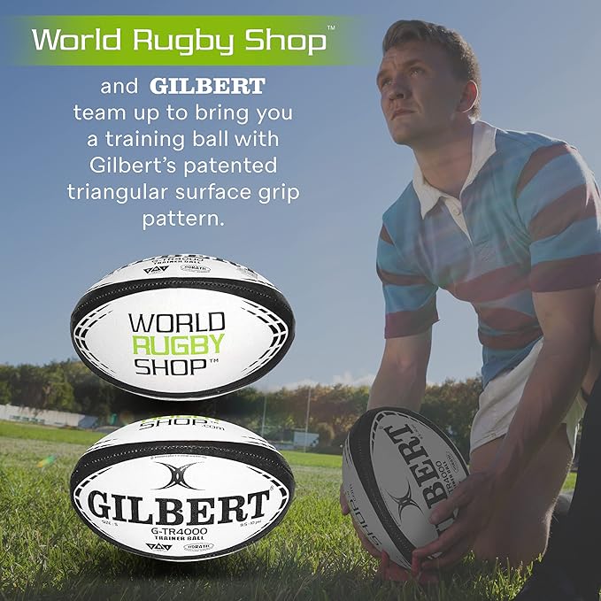 World Rugby Shop X Gilbert G-TR4000 Rugby Ball - Adult and Youth Sizes 3, 4, and 5 - Hand Stitched - 3 Ply Construction