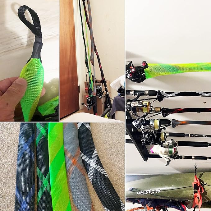 SF 釣り竿ソックス 釣り竿スリーブ ロッドカバー 編組メッシュロッドプロテクター ポールグローブ スピニングロッド、キャスティングロッド、マスキーロッド、アイスロッド、フライロッド、スペイロッド用 釣り具