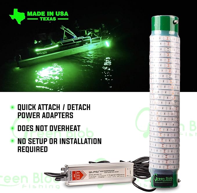 Green Blob Outdoors 水中集魚灯 7500または15000ルーメン 30ftまたは50ft 110V AC電源コード付き クラッピー、スヌーク、ナマズ、ストライパー、ベイト用 集魚器（15000ルーメン、50フィートコード）テキサス製