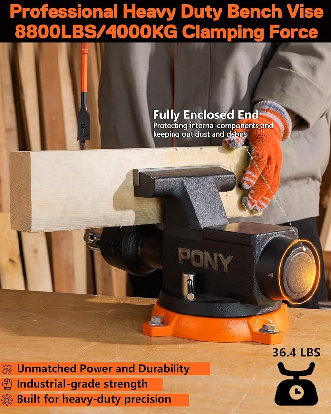 PONY 6 Inch Heavy Duty Bench Vise, 8800LBS Clamping Force Pro Workshop Vise