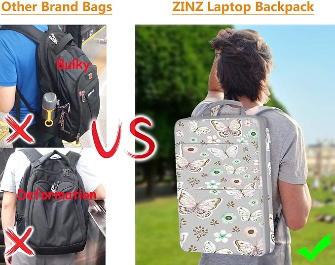 ZINZ Slim & Expandable Laptop Backpack 15 15.6 16 Inch Sleeve, Spill-Resistant Notebooks Bag Case for Most 14-16 Inch MacBooks Surface-Books Dell HP Lenovo Asus Computers,P01A01