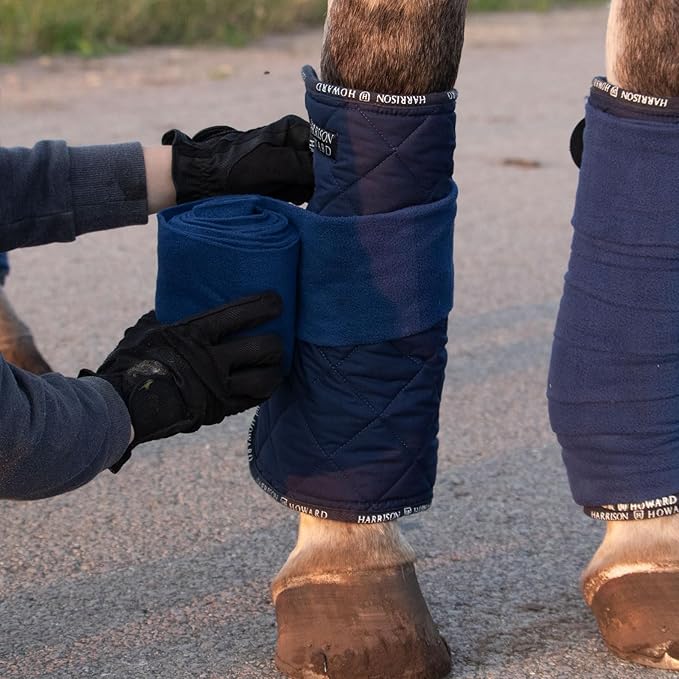 Harrison Howard Quilted Horse Leg Wraps, Standing Wraps for Horses Stable & Recovery, Soft Padded Horse Bandage Liners-Navy M