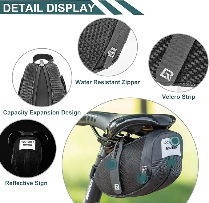 ROCKBROS Bike Saddle Bag, Bike Bag Under Seat, Strap-on Cycling Wedge Pack, Bike Seat Storage Bag for Mountain Road Bikes, 0.75L