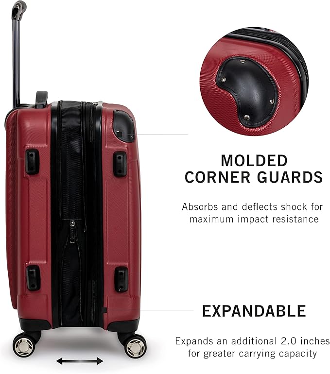 Kenneth Cole REACTION レネゲード 荷物拡張可能 8輪スピナー軽量ハードサイドスーツケース、スカーレットレッド、24インチ受託手荷物