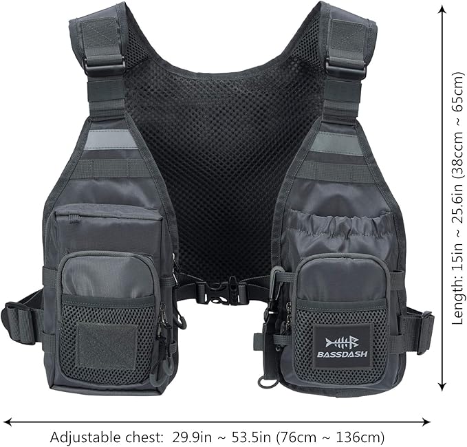 BASSDASH FV08 Ultra Lightweight Fly Fishing Vest for Men and Women Portable Chest Pack One Size Fits Most