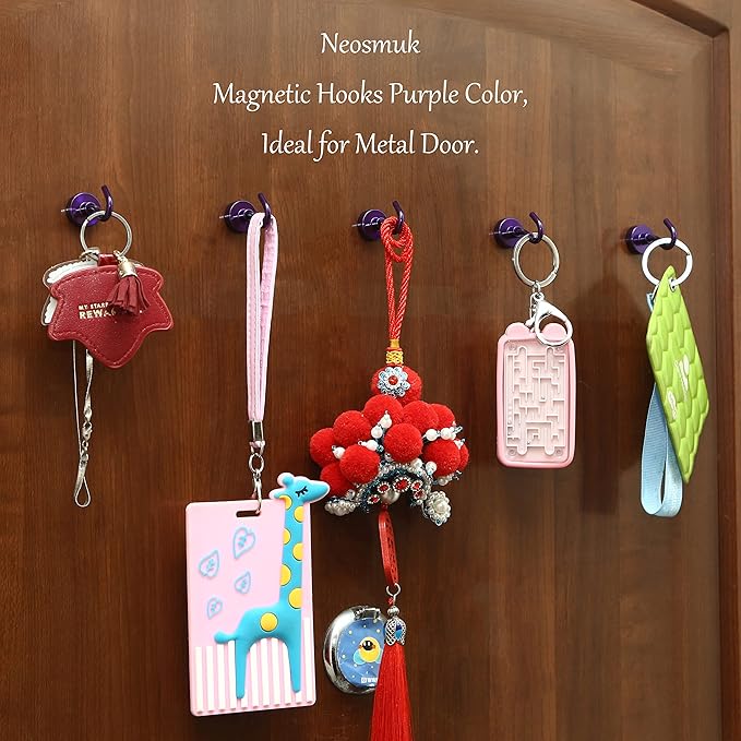 Neosmuk Magnetic Hooks, Heavy Duty 30lb+ Strong Magnet Hook for Cruise Cabins, Cruise Ship Essentials for Hanging, Metal Wall Refrigerator Hangers (Purple, 10 Pack)