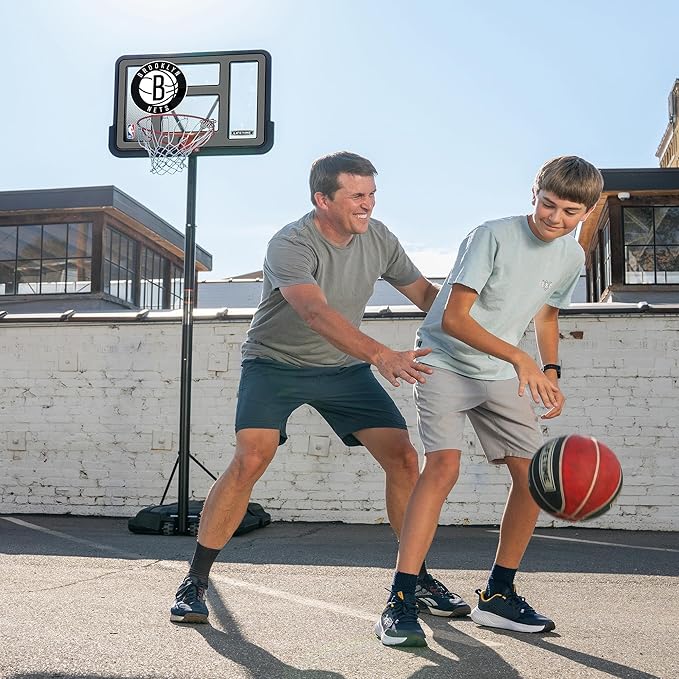 Lifetime NBA Brooklyn Nets Portable Basketball Hoop, Adjustable Height 7.5-10 Ft, 44 Inch Shatterproof Fusion Backboard, Base with Wheels