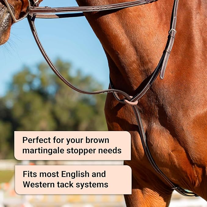 Horse Martingale Stopper, Rubber Rein Stopper for Horse Running and Standing Martingales (1 Pair, Brown)