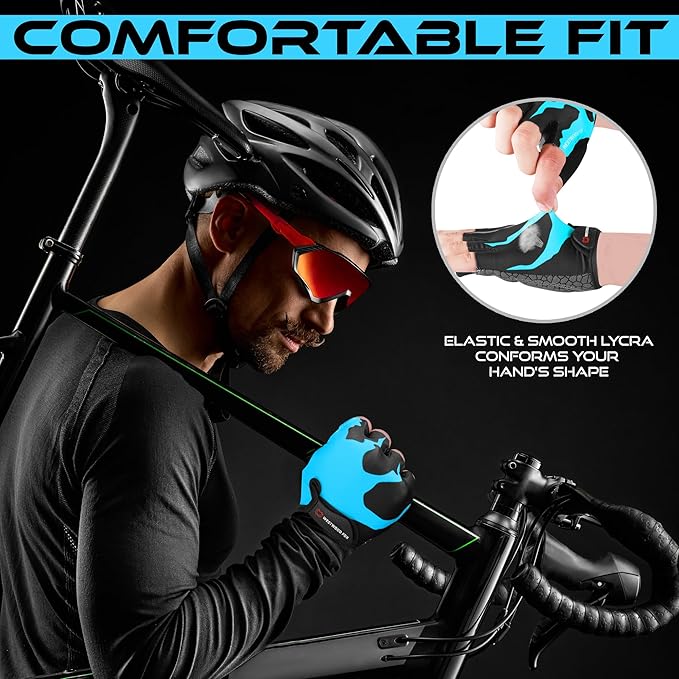 WESTWOOD FOX Cycling Gloves Half Finger Unisex Padded Grips Palm Bicycle Summer MTB Bike Gloves for Men Women Non-Slip Fingerless Short Mountain Bike Sports Hiking Climbing Gym