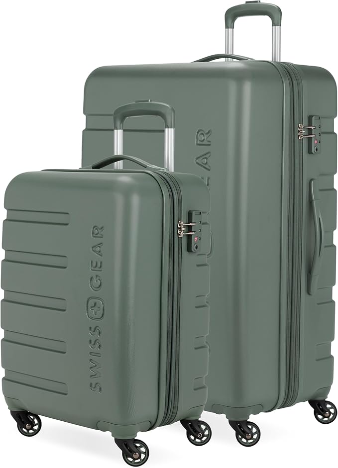 SwissGear 7366 シグネチャー ハードサイド 拡張可能ラゲッジ スピナーホイール、TSAロック、カップホルダー付き、オリーブ、2点セット (19/27)