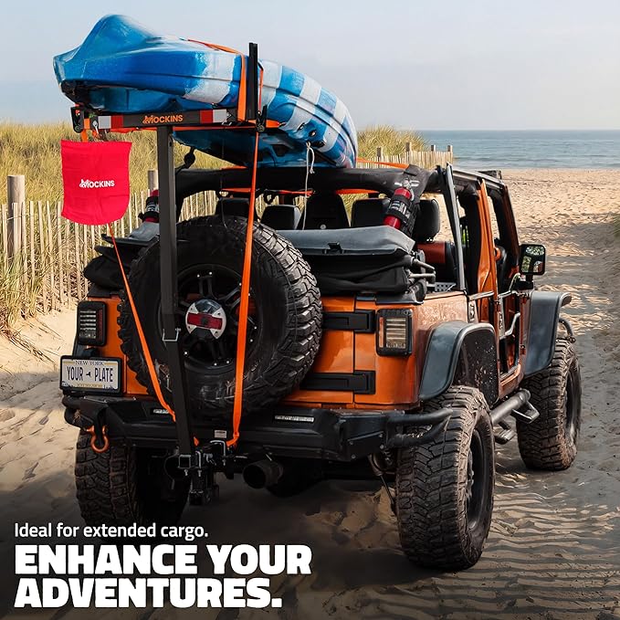 Mockins 750 Lbs Cap Truck Bed Extender Hitch Mount | 2-in-1 All-Weather Steel Canoe Rack & Kayak Trailer w/Stabilizer & Straps | Versatile Bed Extenders for Trucks & SUVs for Ladders, Pipes & Lumber
