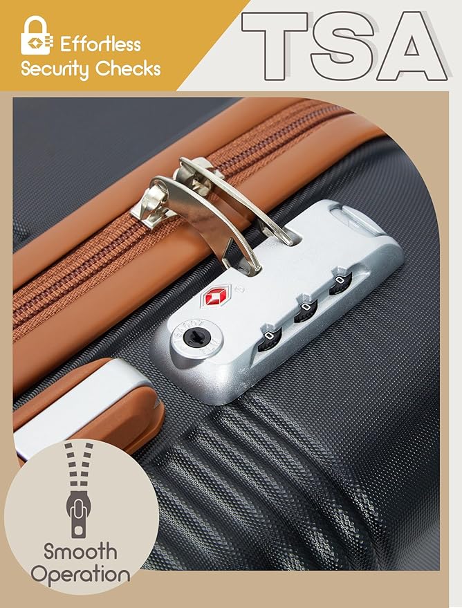 5点セットスーツケース 車輪付き、ハードシェル、TSAロック付きABS機内持ち込み可能、旅行用スーツケース