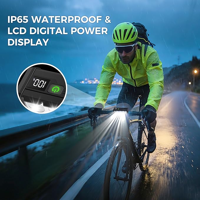 Super Bright Bike Lights for Night Riding 4800 Lumen, USB Rechargeable LED Bicycle Light with LCD Dispaly, NO Guess Power, High Power Waterproof Bike Headlight Front and Rear for Mountain Road Cycling