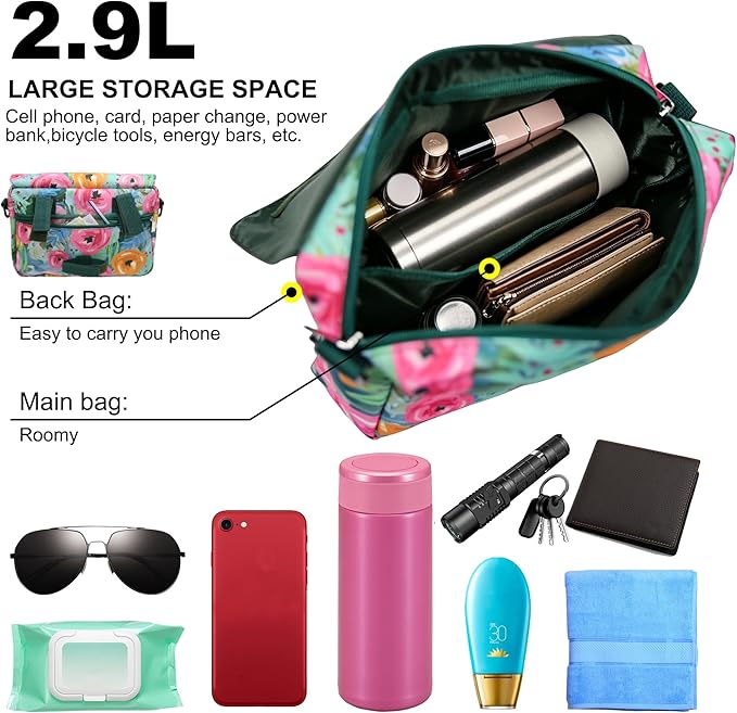 Bike Handlebar Bag, 2.9L Waterproof Bicycle Front Basket Bag with Reflective Strip, Convertible Shoulder Bag for Women, Floral Bike Pouch for Cycling Commuting Outdoor (Green Floral)