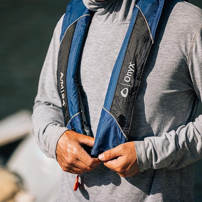 Onyx A/M-24 Automatic/Manual Inflatable Life Jacket, U.S. Coast Guard Approved, Low Profile, Compact Design, Manual Convertible Inflation Option