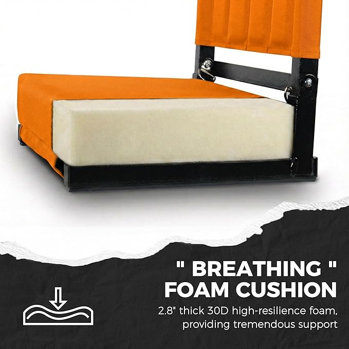 SPORT BEATS Stadium Seats with Back Support Bleacher Chairs with Back and Cushion Thick Padded Bleacher Seats Includes Shoulder Strap Orange 1pc Standard