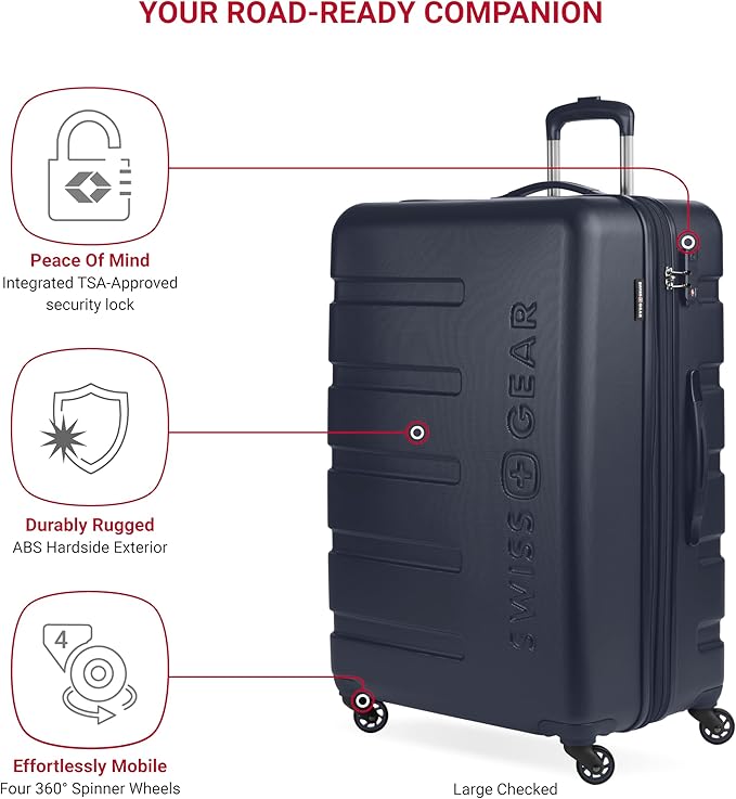 SwissGear 7366 シグネチャー ハードサイド 拡張可能ラゲッジ スピナーホイール、TSAロック、カップホルダー付き、ネイビー、2点セット (19/27)