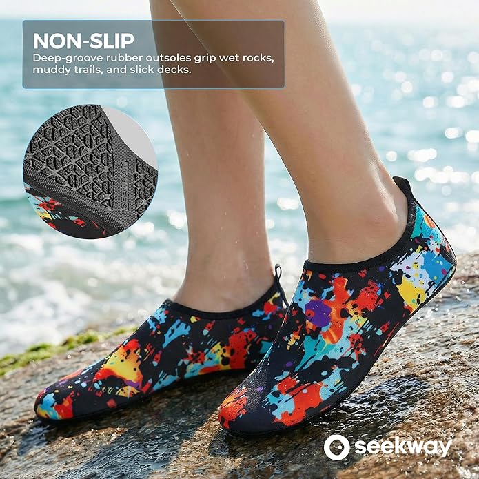 SEEKWAY Water Shoes Women Men Adult Quick-Dry Aqua Socks Barefoot Non Slip for Beach Swim River Pool Lake surf Black SK002(U)