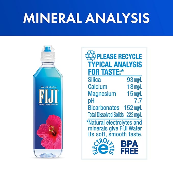 フィジー ナチュラルアルテシアンボトルウォーター 700mL / 23.7液量オンス (12本パック) - スポーツキャップ - 100%天然電解質