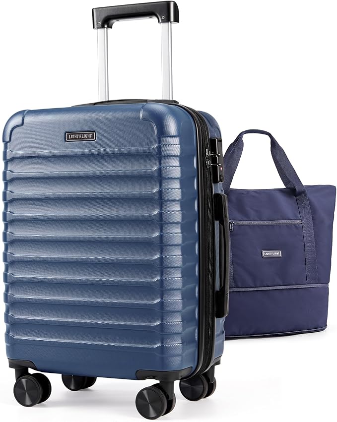 LIGHT FLIGHT スーツケースセット 機内持ち込み 22x14x9 航空会社公認 機内持ち込み旅行バッグ キャスター付き 拡張可能 ハードシェル 軽量 TSAロック付き 2点セット (DB/20) ロイヤルブルー