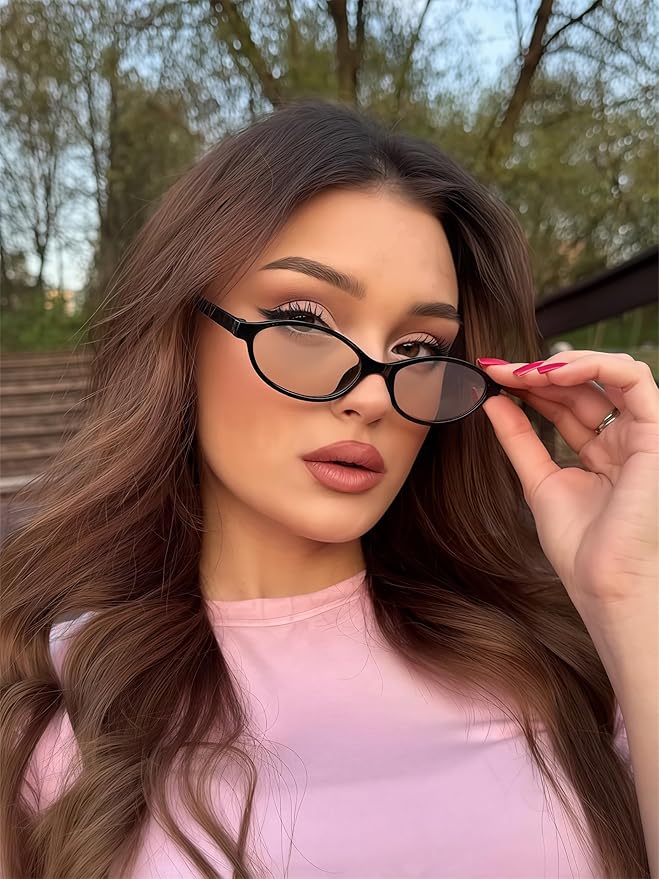 Retro Oval Sunglasses for Women Chic Cat Eye 90s Sunnies Lightweight Narrow Shades Trendy UV protection Sun Glasses