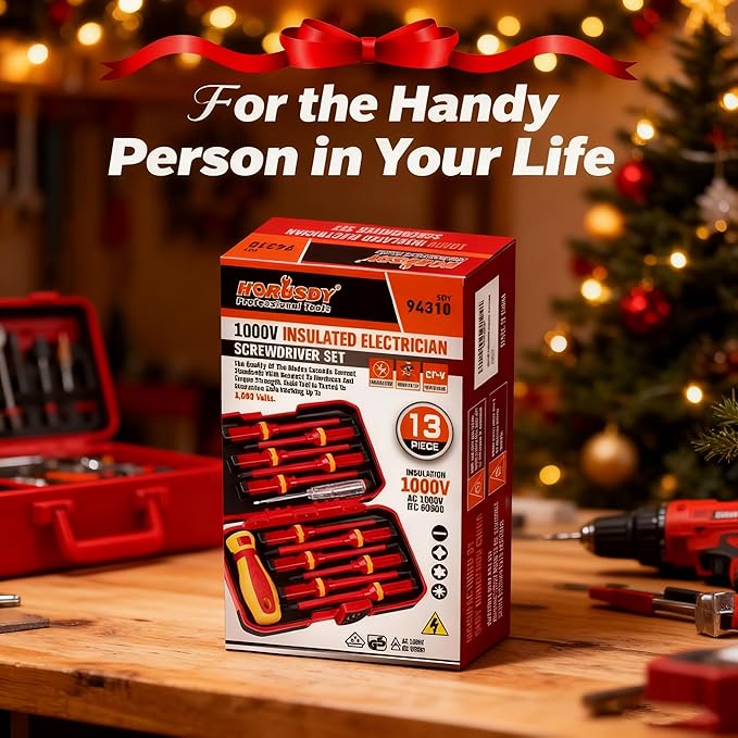 1000V Insulated Electrician Screwdriver Set - 13-Piece Professional Electrical Screwdriver Set Insulation Handle CRV Steel Magnetic Phillips Slotted Pozi Torx Tips VDE & GS Certified