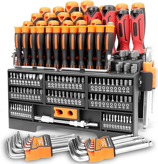Amartisan 146-piece Magnetic Screwdrivers DIY Tools Set Plastic Racking for Men Tools Gift, Includs Precision screwdriver, Magnetizer, Key Set, Nut Driver and Bit Set