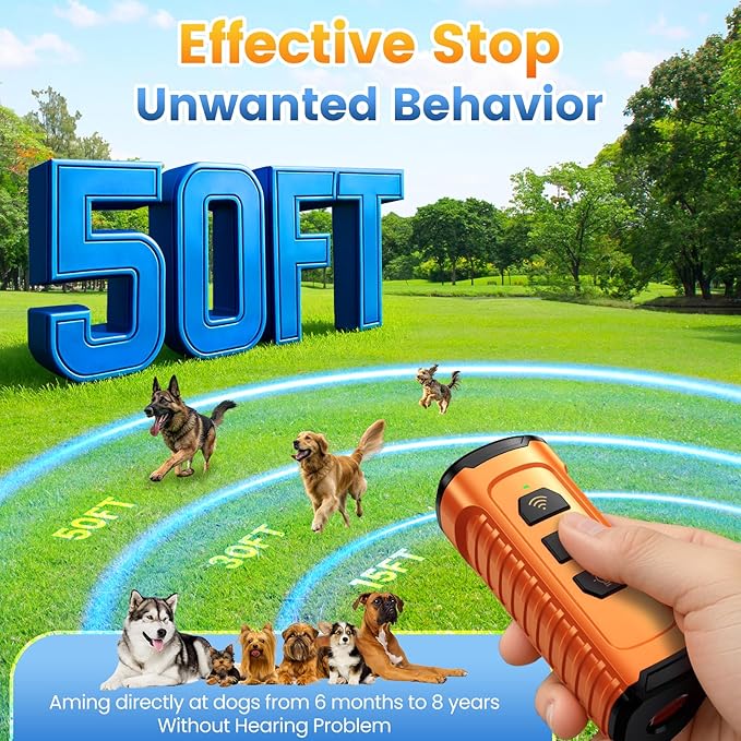 Cbersmg Dog Bark Deterrent Device 3X Anti Barking Device for Dogs, 5 Modes Stop Neighbors Dog Barks No More Safe for All Dogs 50FT Bark Control Indoor Outdoor with Flashlight,Dog Training Device
