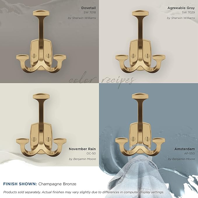 Amerock H37004CZ | Vicinity Triple Prong Decorative Wall Hook | Champagne Bronze Hook for Coats, Hats, Backpacks, Bags | Hooks for Bathroom, Bedroom, Closet, Entryway, Laundry Room, Office