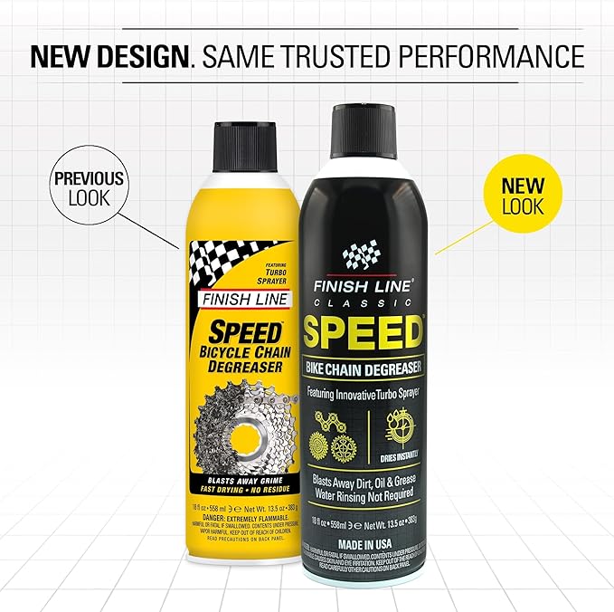 Finish Line Speed Bike Degreaser – Powerful Dry Formula for Bicycle Chains, Gears, and Disc Brakes, Turbo Spray Cleans Fast, Evaporates with No Residue, 18 oz